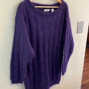 Vintage Mohair Blend Long Oversized Pullover Ribbed Purple Sweater SZ S/M Boho